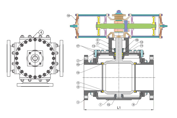 Pneumatic 3 Way / 4 Way / 5 Way Trunnion Ball Valve Pneumatic 3 Way / 4 Way / 5 Way Trunnion Ball Valve